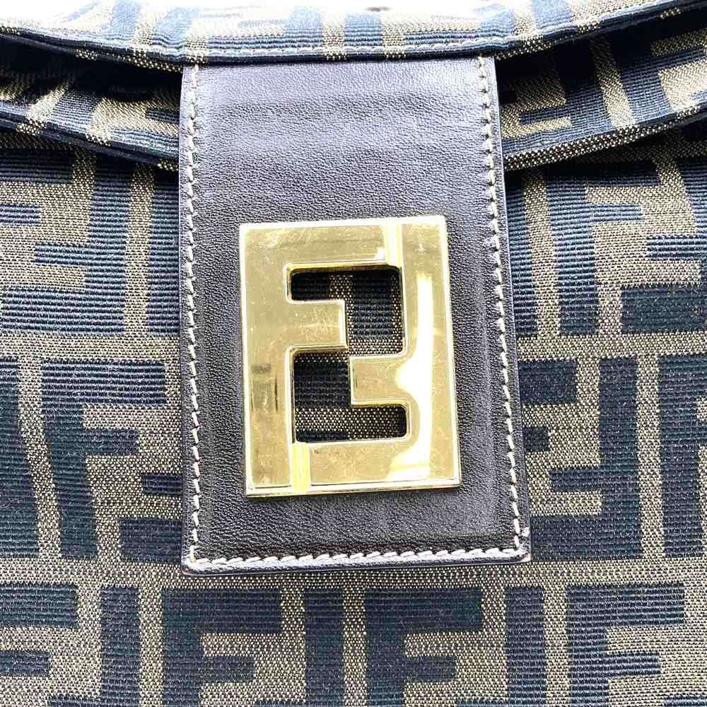 Fendi Zucca FF Logo Shoulder Bag Nylon Canvas Brown Pre-owned