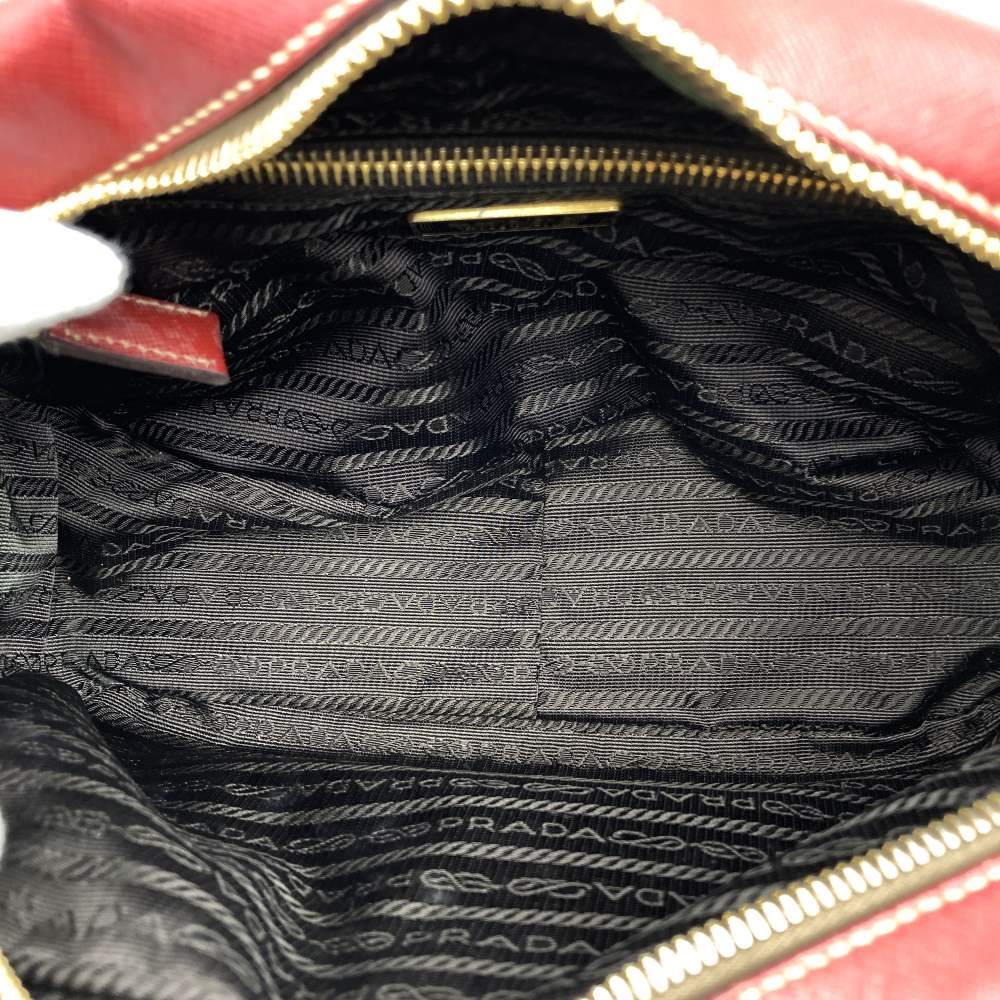 Prada Handbag with Triangular Plate, Leather, Red, BN1113, Guarantee Card Included PRE-OWNED