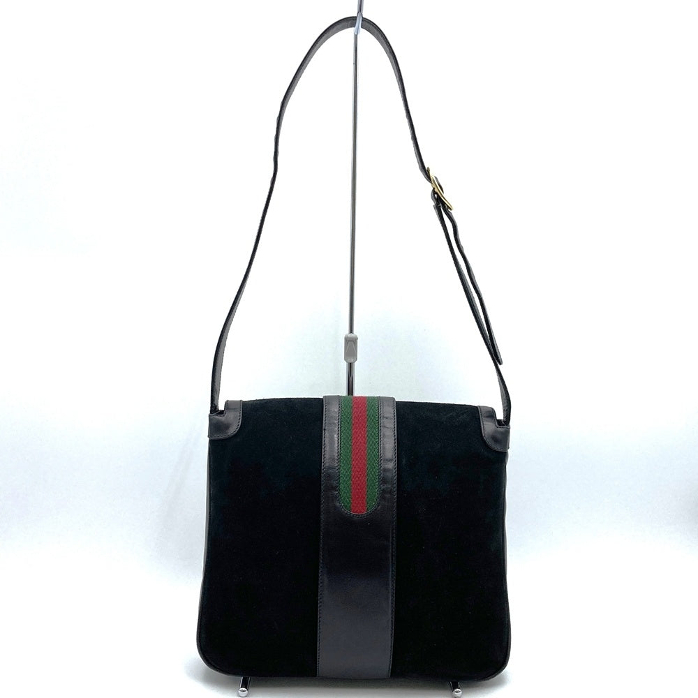 Gucci Horseshoe Shoulder Bag Suede/Leather Black Pre-owned