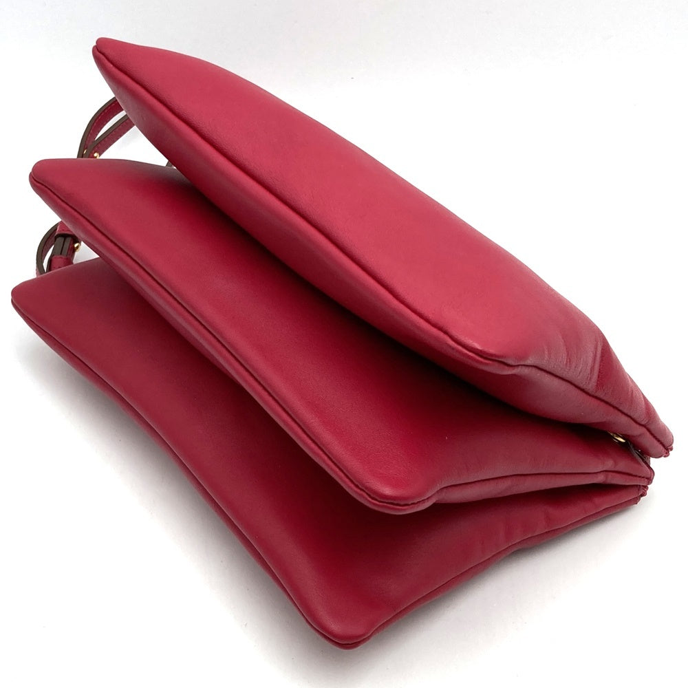 Celine Trio Shoulder Bag 0154, Crossbody, Dark Pink and Red Leather, High-End Brand PRE-OWNED