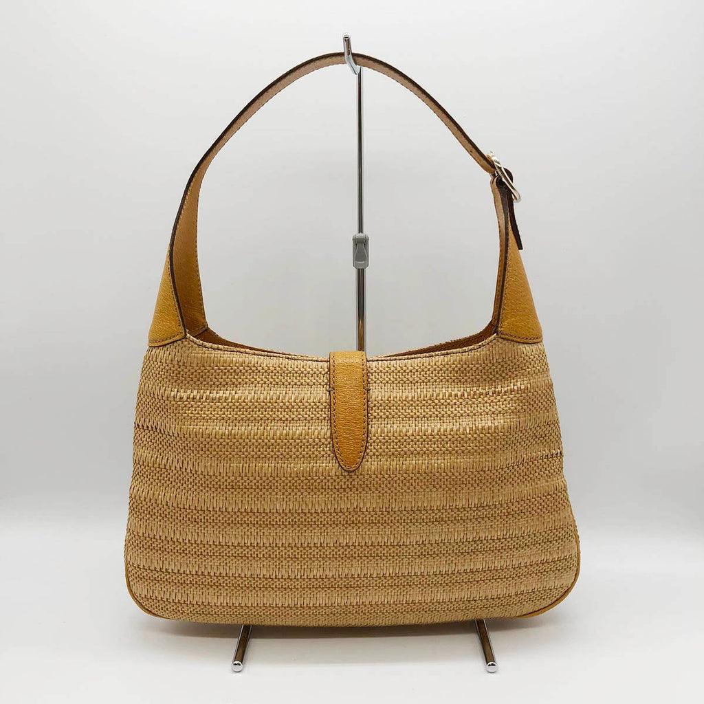 [CLEARANCE]Gucci 140040 New Jackie One-Shoulder Bag, Embroidered Straw Leather, Yellow, Beige, Orange PRE-OWNED