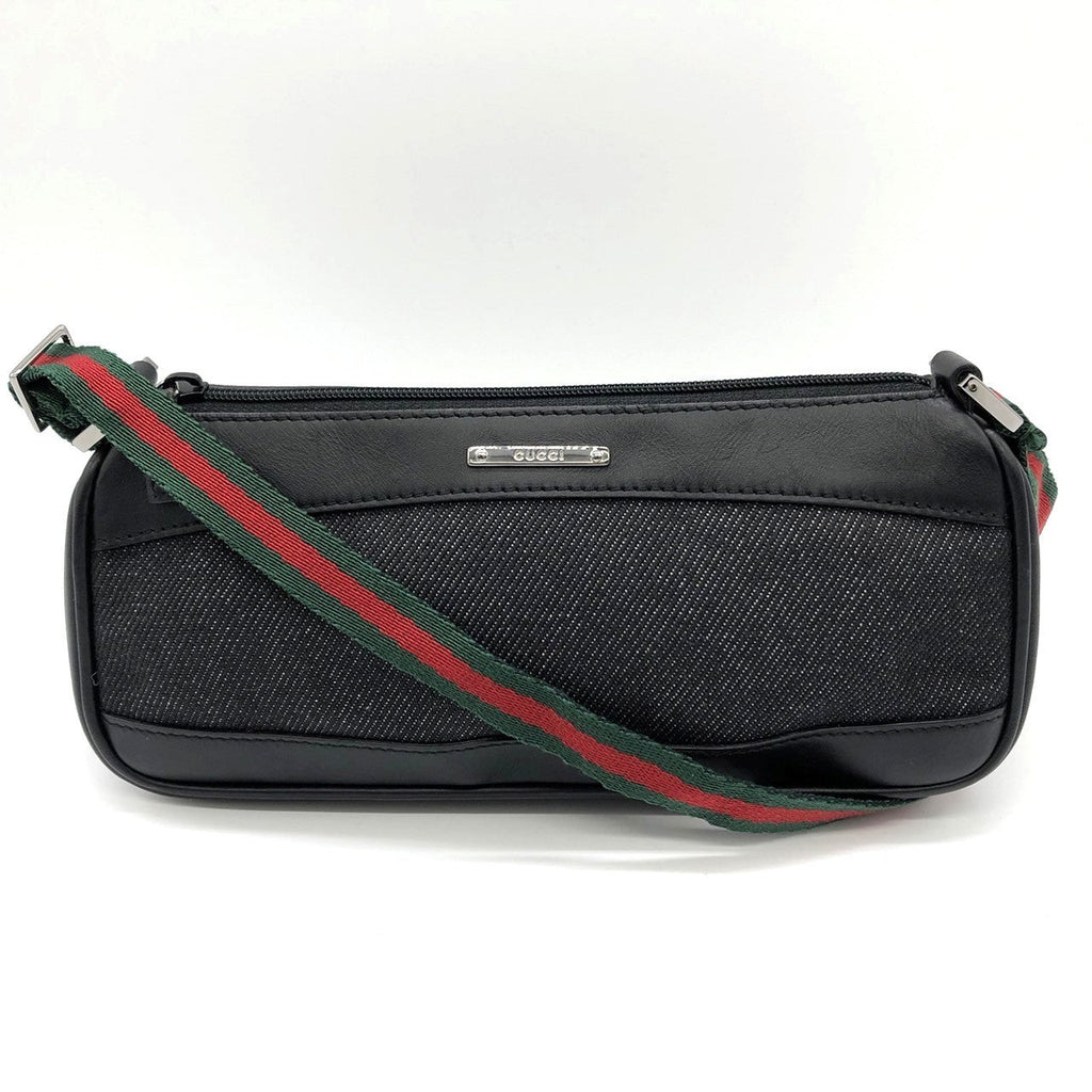 Gucci 92820 Pouch Handbag Black Canvas Sherry Line Brand Name PRE-OWNED