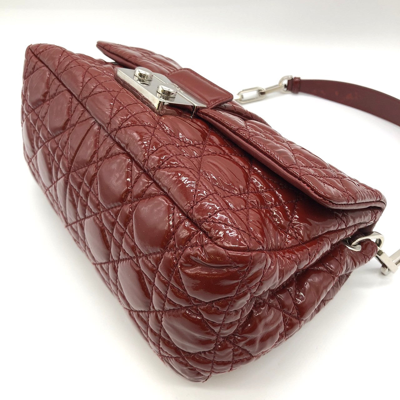 Dior Cannage Chain Shoulder Bag Handbag Red Enamel/Leather PRE-OWNED
