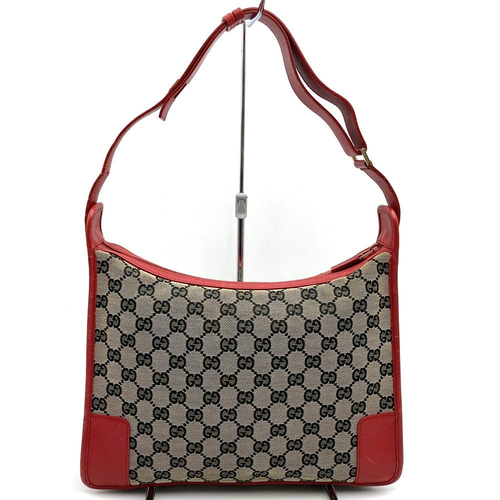 Gucci 001 4205 Shoulder Bag GG Canvas/Leather Brown/Red Pre-owned