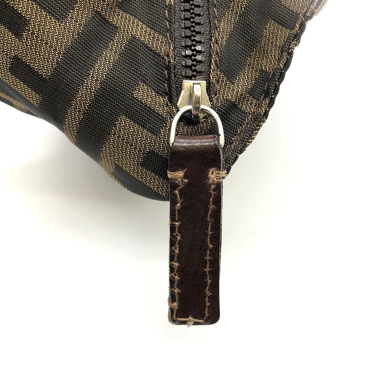 Fendi  Zucca 2241-26539-098 Pouch Khaki/Brown Nylon/Leather PRE-OWNED