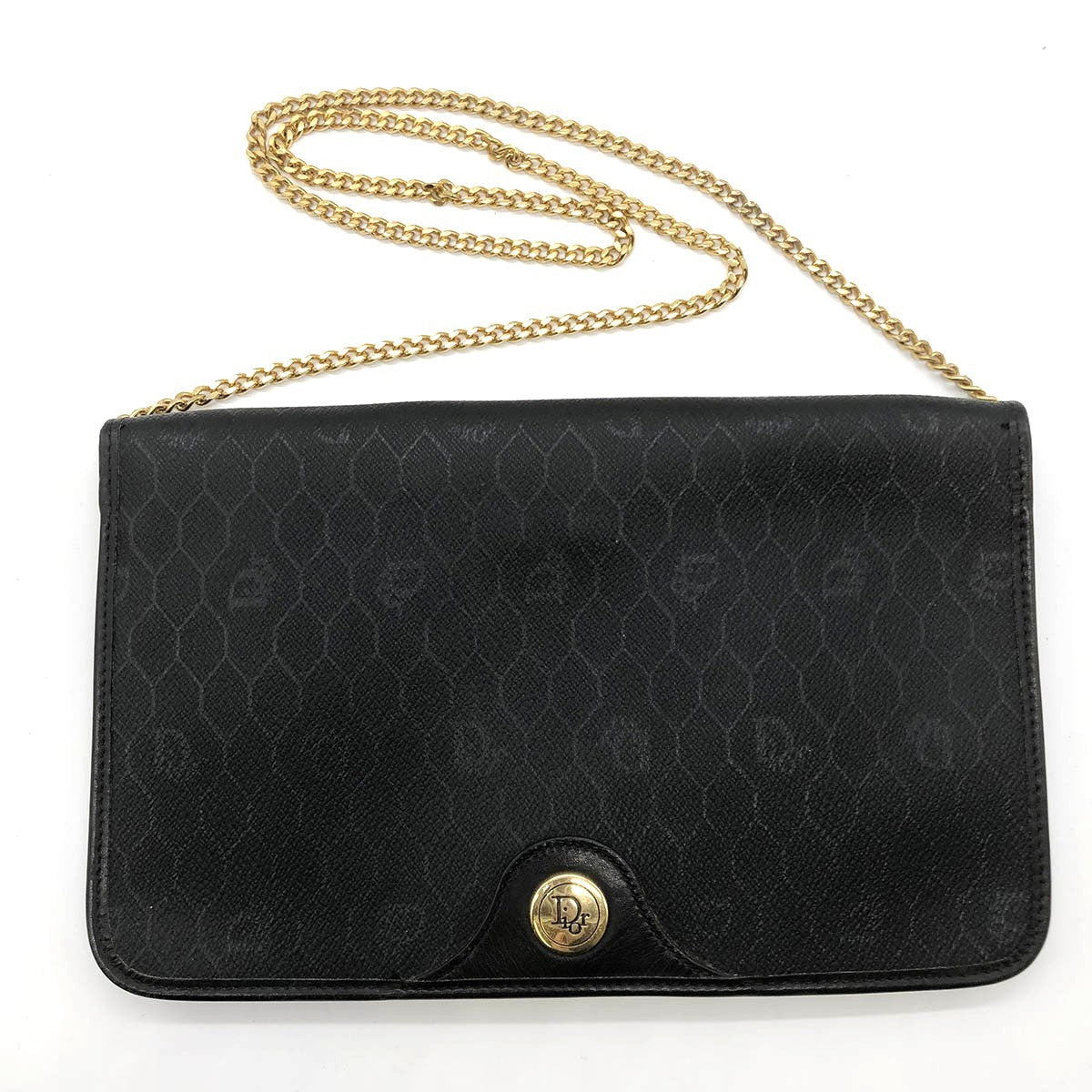 Dior Honeycomb Chain Shoulder Bag PVC Black/Gold Pre-owned