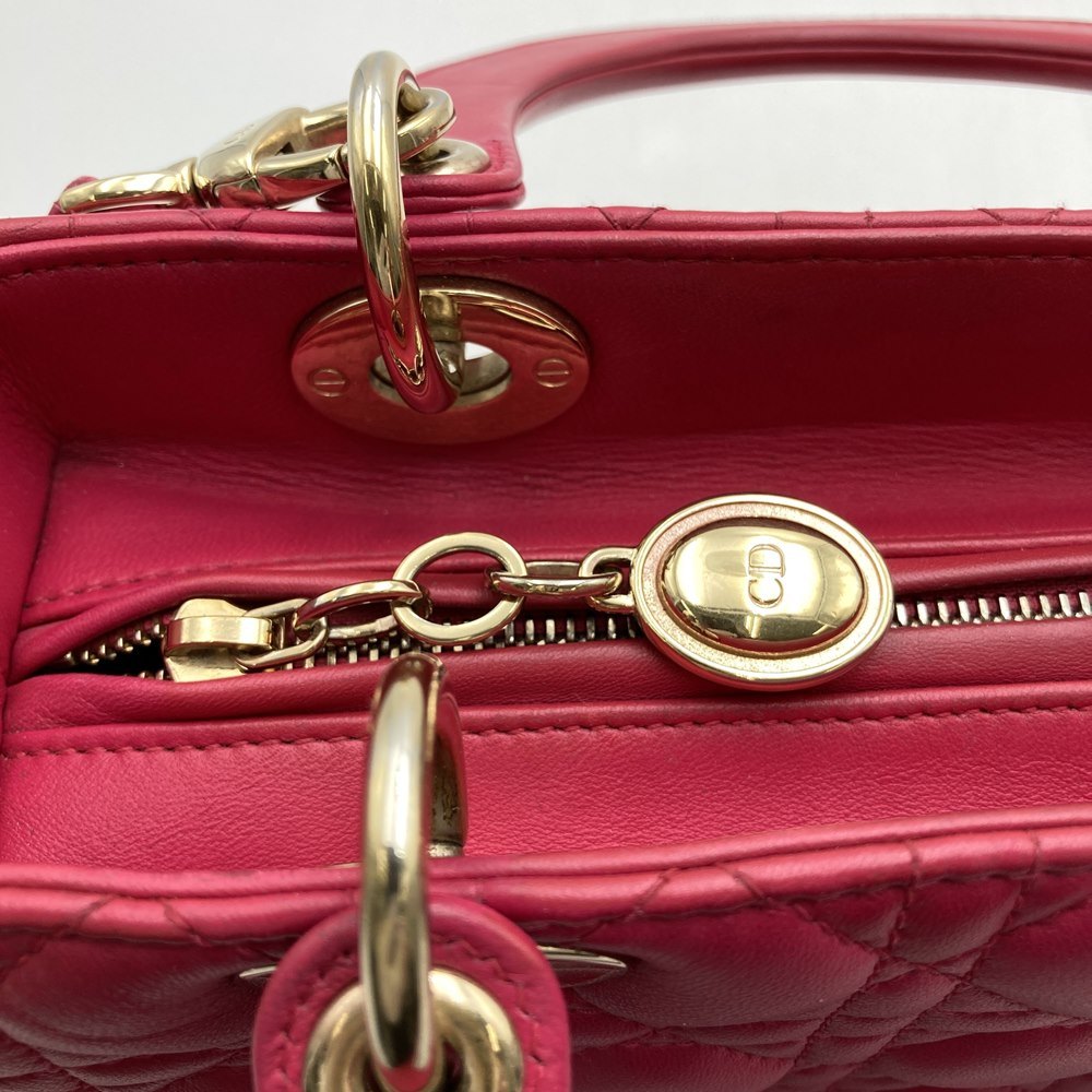 Dior Lady Dior Medium 2-Way Shoulder Bag/Handbag Leather Pink Pre-owned