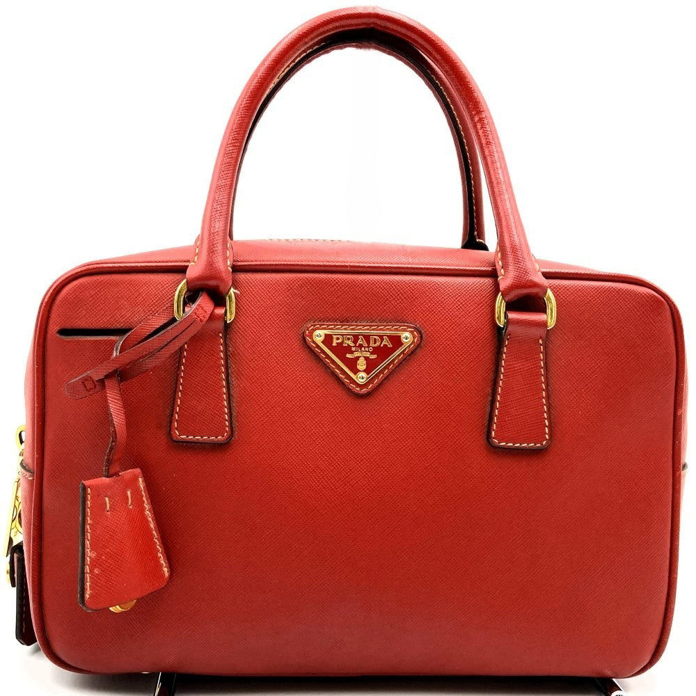 Prada Handbag with Triangular Plate, Leather, Red, BN1113, Guarantee Card Included PRE-OWNED