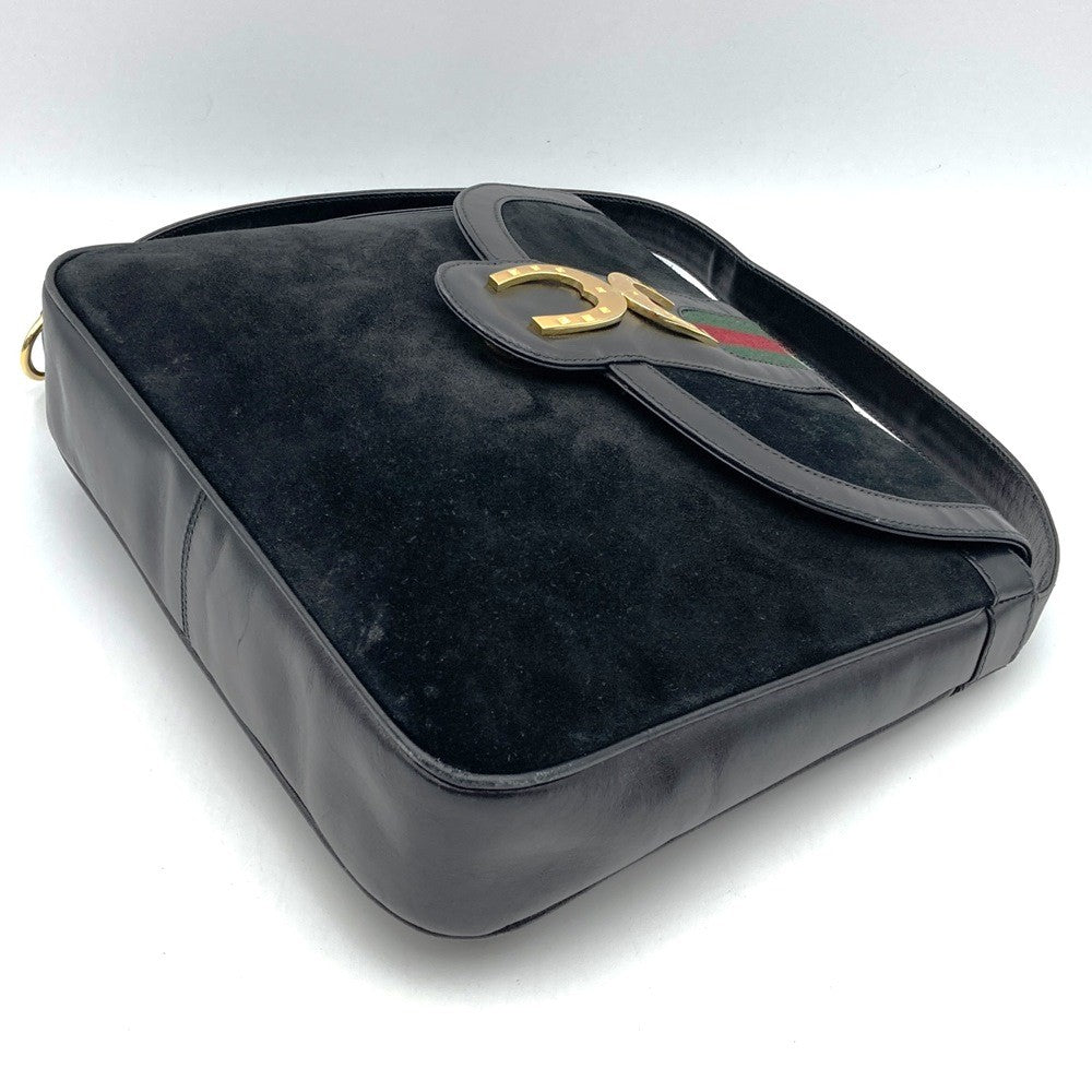 Gucci Horseshoe Shoulder Bag Suede/Leather Black Pre-owned